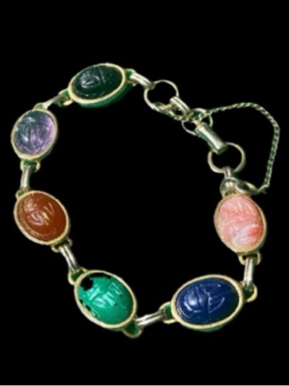 VTG CORO Scarab Multistone Linked Bracelet Security Chain L-7”